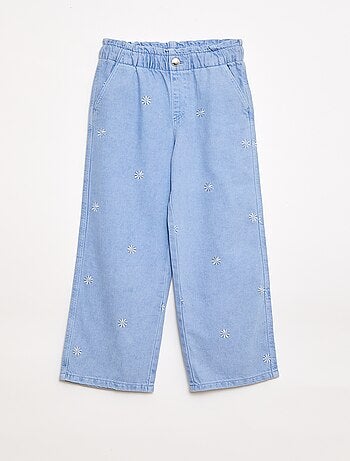 Jeans de perna larga com padrão bordado