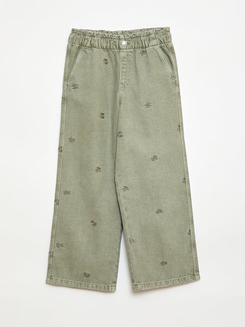 Jeans de perna larga com padrão bordado - Kiabi