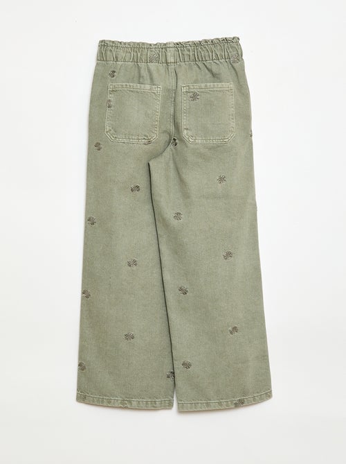 Jeans de perna larga com padrão bordado - Kiabi