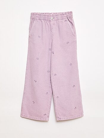 Jeans de perna larga com padrão bordado