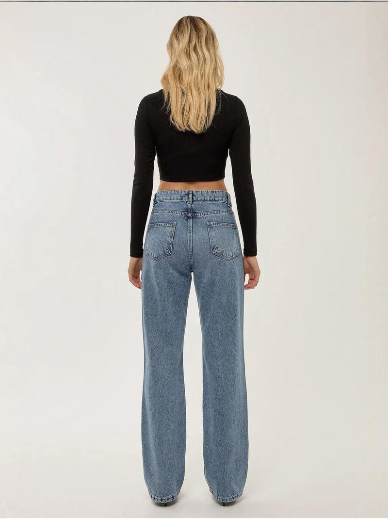Jeans de perna reta de cintura média hiccup Azul - Kiabi