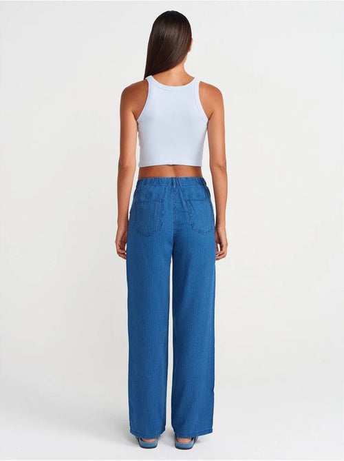 Jeans de tencel às riscas de cintura média e perna larga dilvin - Kiabi Jeans de tencel às riscas de cintura média e perna larga dilvin - Kiabi