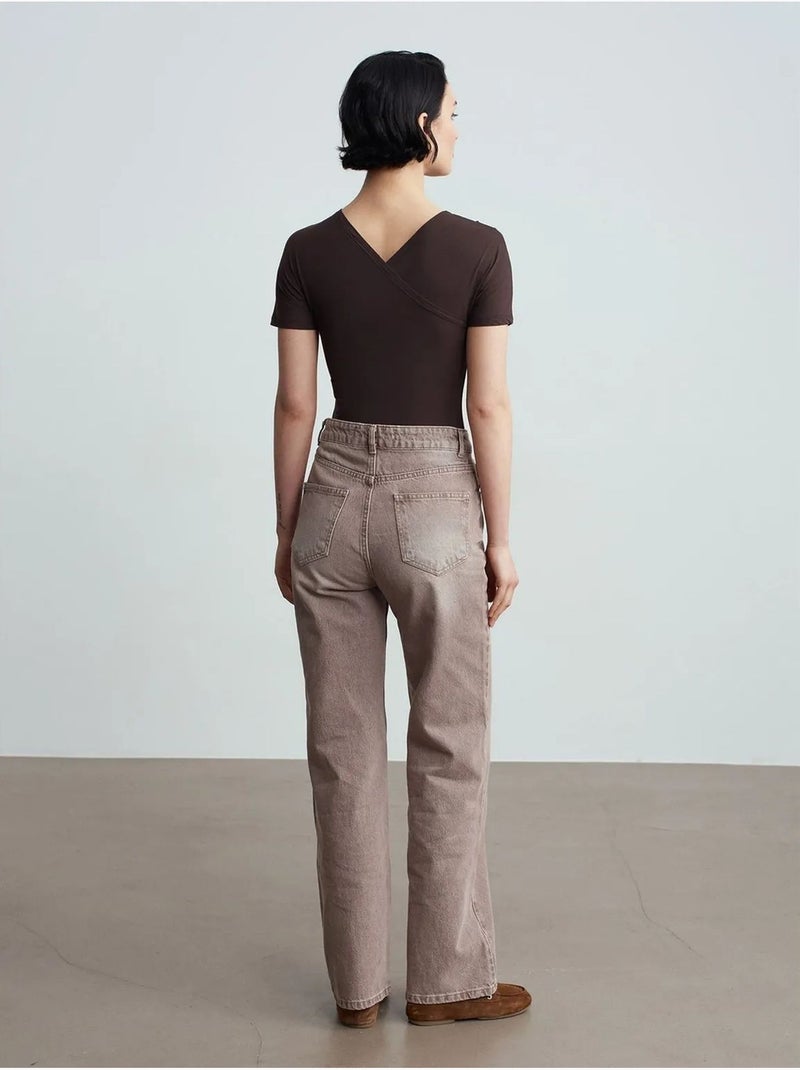 Jeans em ganga de perna direita e cintura alta dilvin Areia - Kiabi