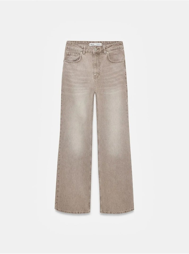 Jeans em ganga de perna direita e cintura alta dilvin Areia - Kiabi