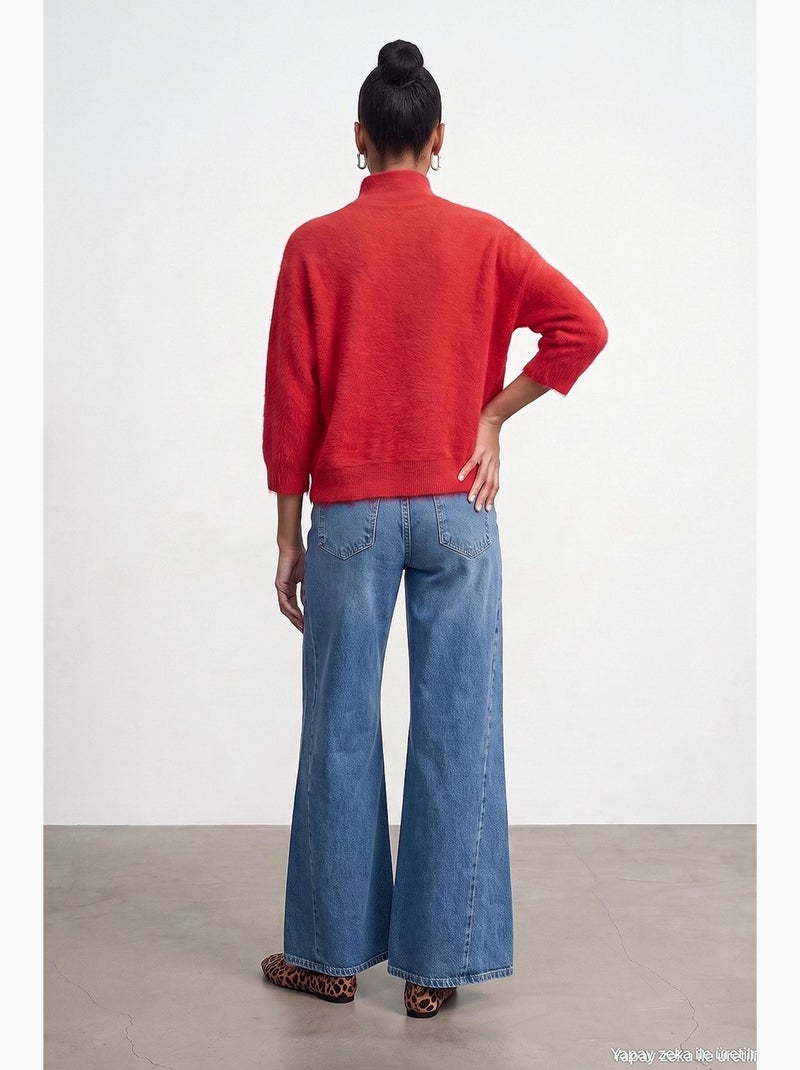 Jeans feminino de perna reta dilvin Azul-safira - Kiabi