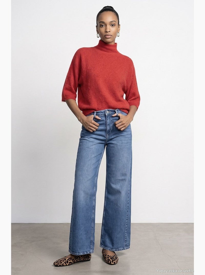 Jeans feminino de perna reta dilvin Azul-safira - Kiabi