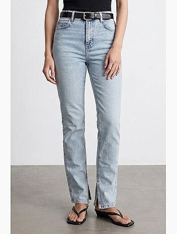 Jeans femininos de cintura alta e perna reta dilvin