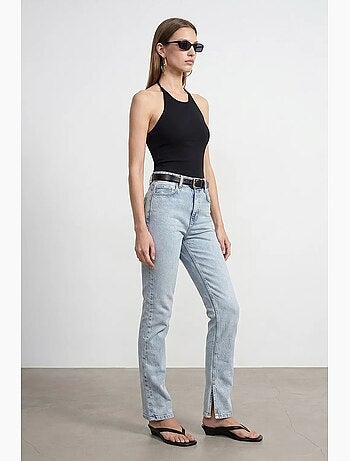 Jeans femininos de cintura alta e perna reta dilvin