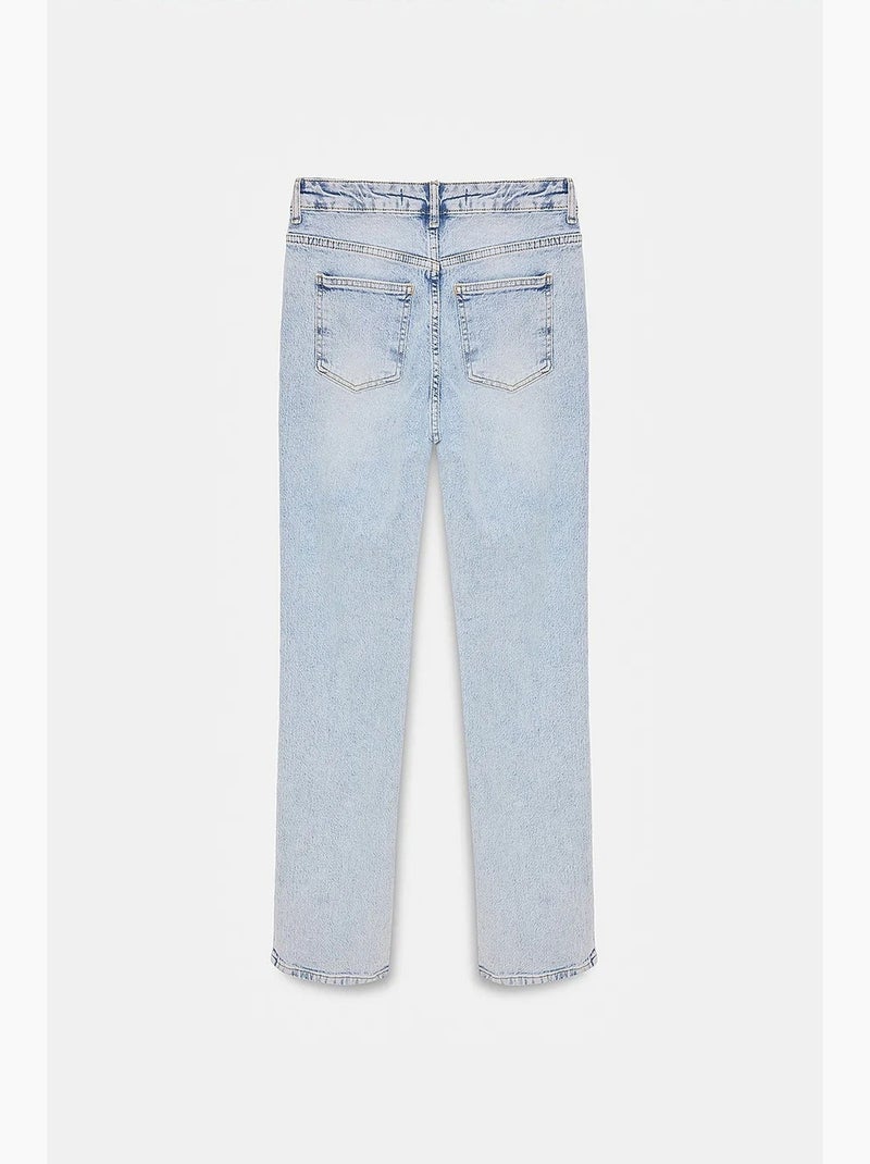 Jeans femininos de cintura alta e perna reta dilvin Azul claro - Kiabi