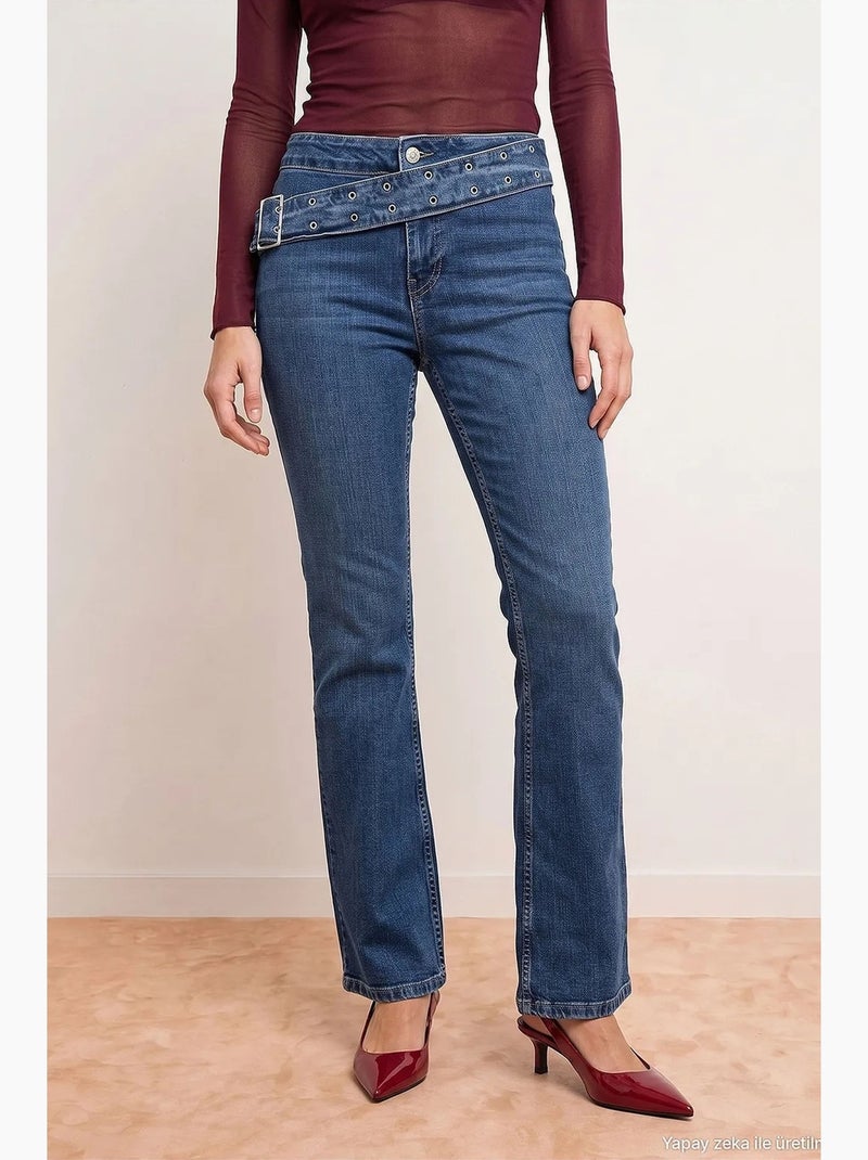 Jeans femininos dilvin Azul-safira - Kiabi