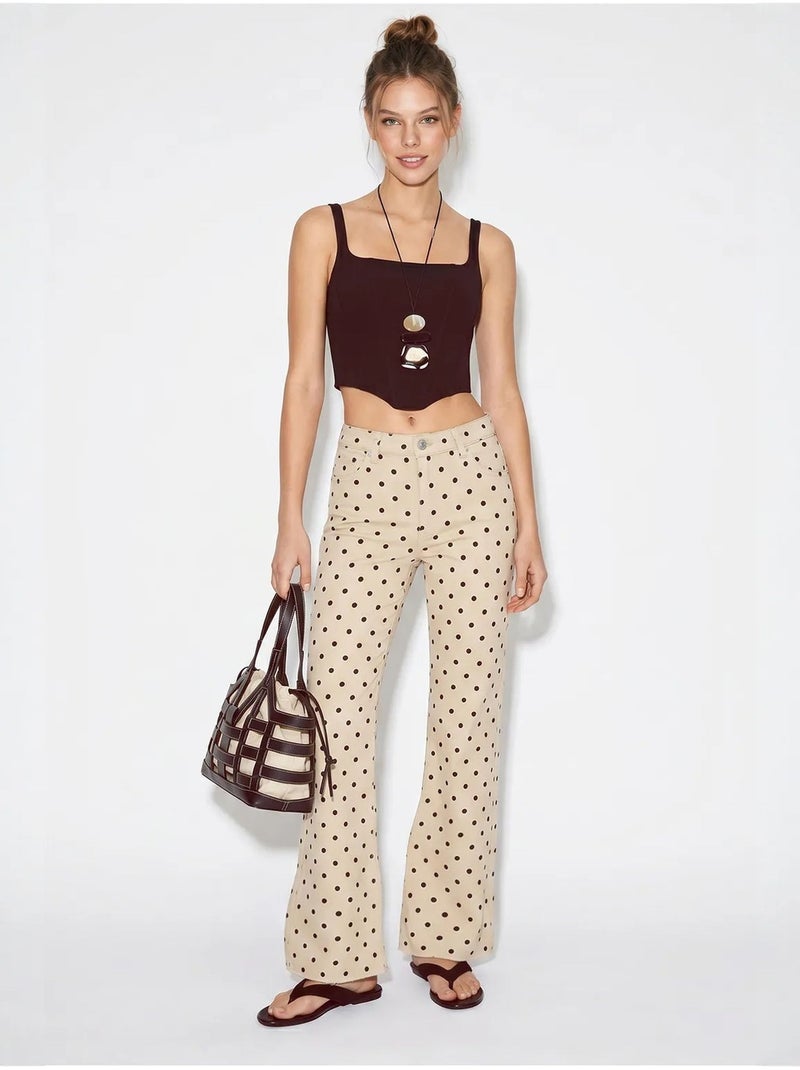 Jeans flare de mulher de cintura média com bolinhas lucci Bege-argila - Kiabi