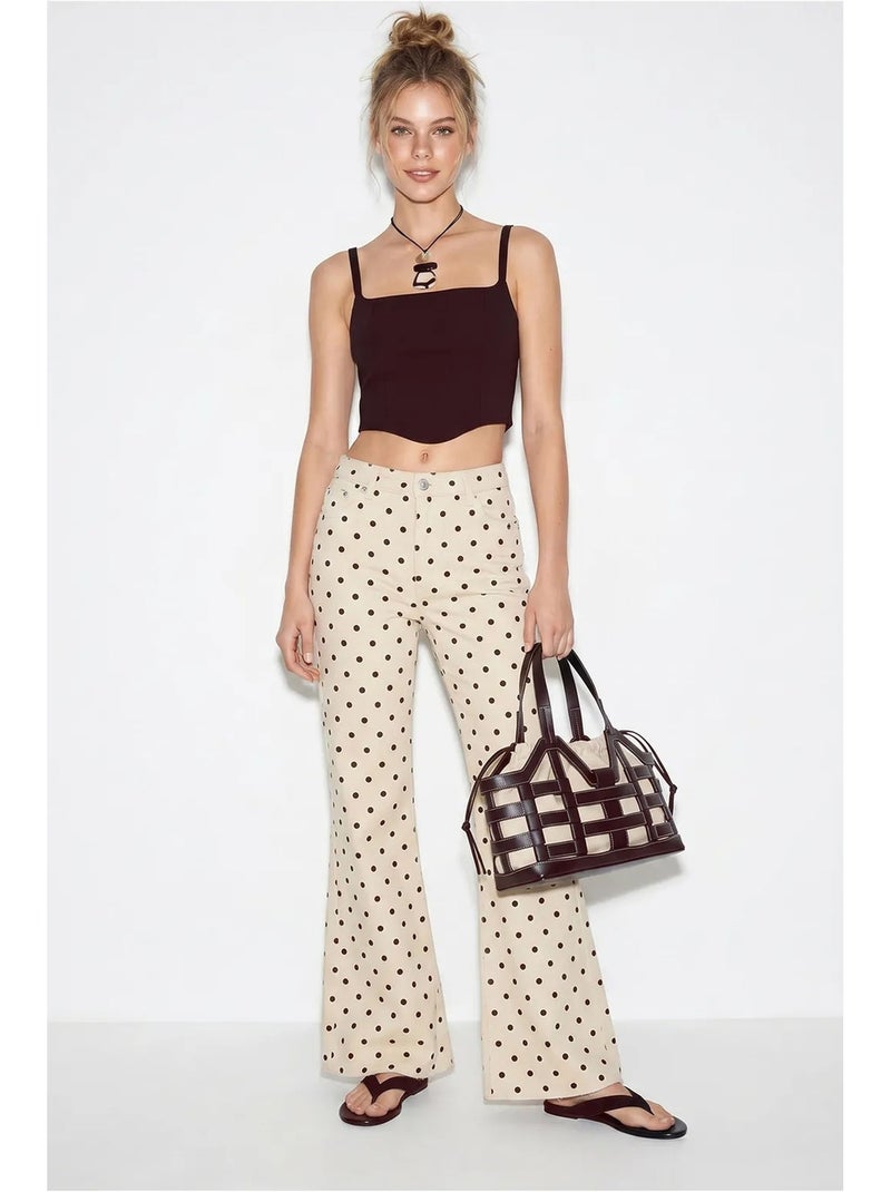 Jeans flare de mulher de cintura média com bolinhas lucci Bege-argila - Kiabi