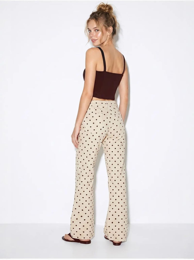 Jeans flare de mulher de cintura média com bolinhas lucci Bege-argila - Kiabi