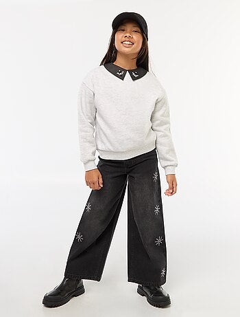 Jeans largos com flocos de strass