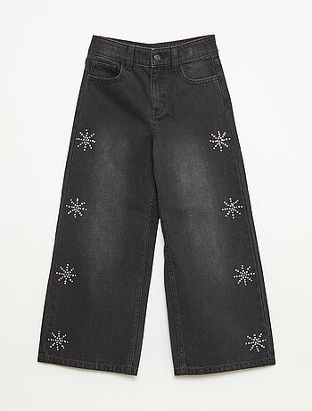 Jeans largos com flocos de strass