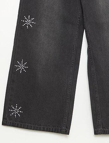Jeans largos com flocos de strass