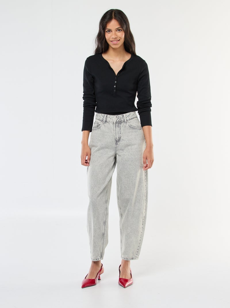 Jeans mom cintura subida Cinza - Kiabi