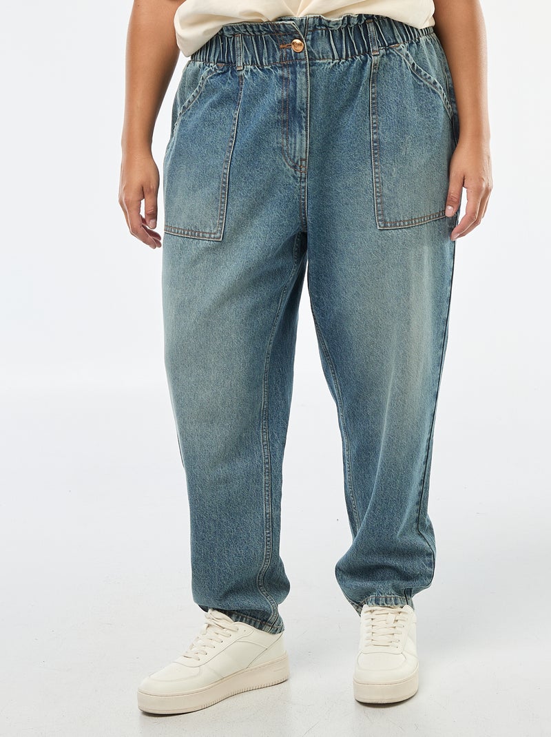 Jeans Mom com cintura elástica Azul - Kiabi