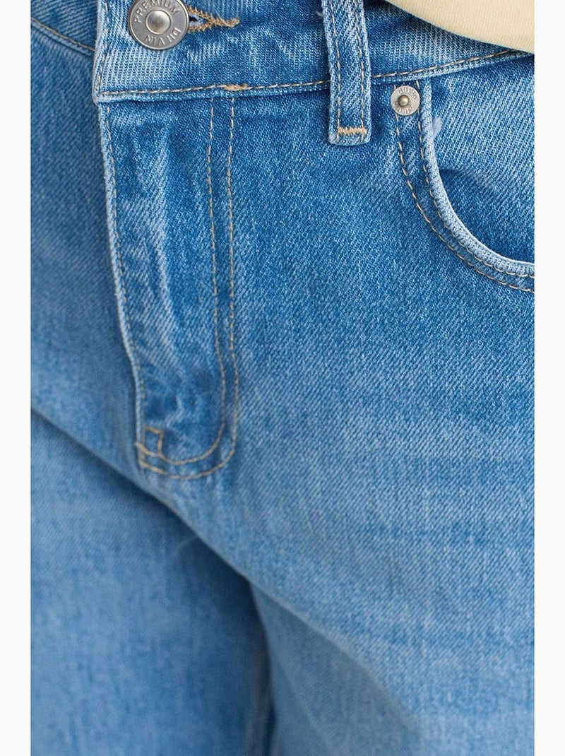 Jeans mom de cintura subida e perna direita dilvin Azul-safira - Kiabi