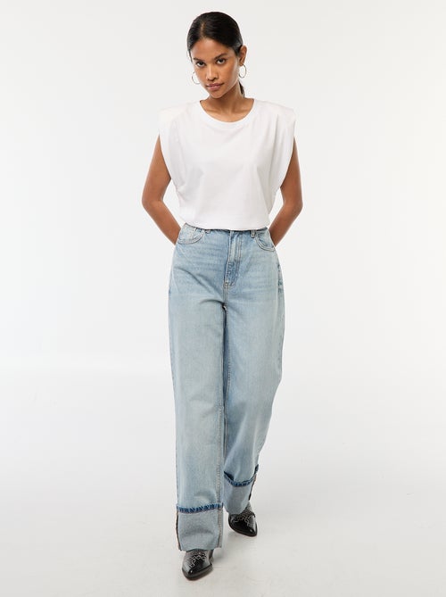 Jeans regular / cintura subida com dobra larga na bainha - Kiabi