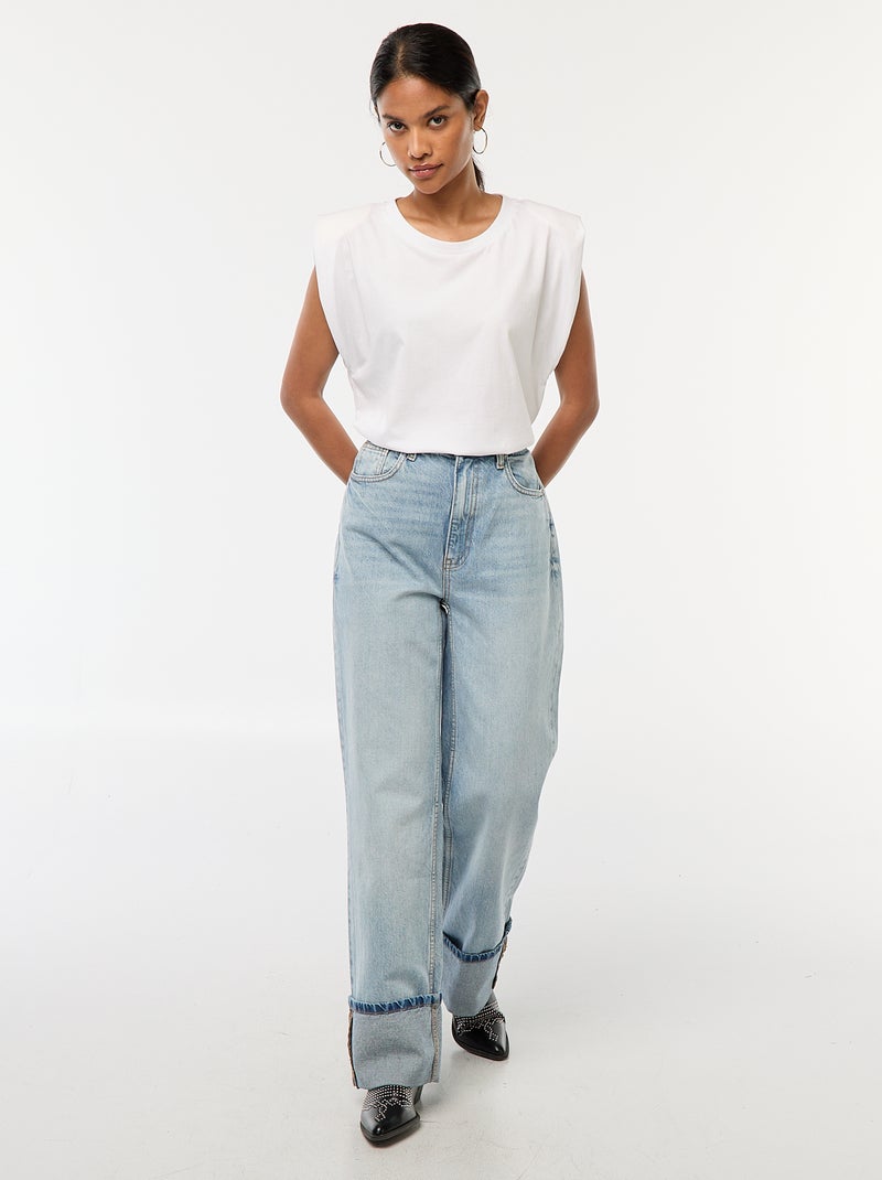 Jeans regular / cintura subida com dobra larga na bainha Azul - Kiabi