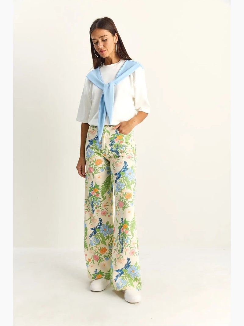 Jeans reto de cintura subida estampado paisley lucci Creme - Kiabi