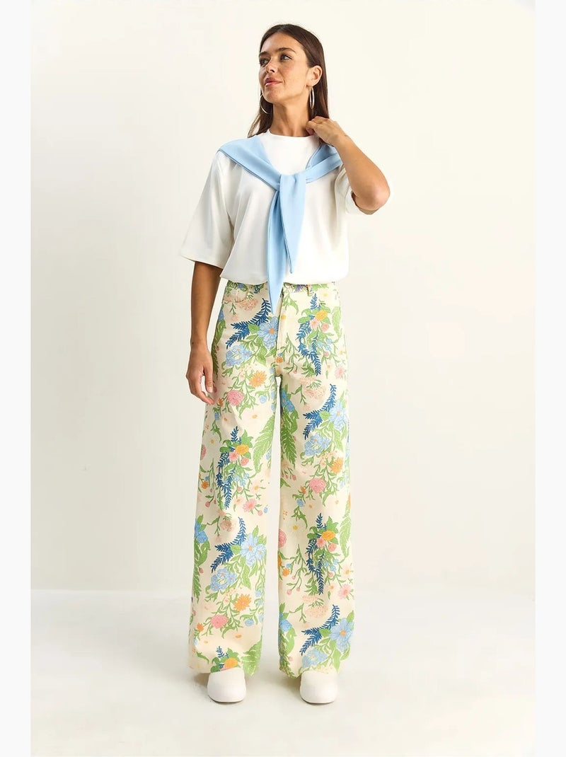 Jeans reto de cintura subida estampado paisley lucci Creme - Kiabi