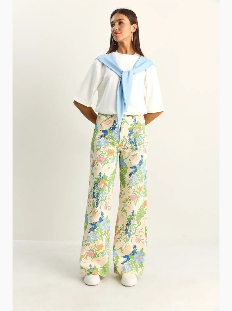 Jeans reto de cintura subida estampado paisley lucci Creme - Kiabi