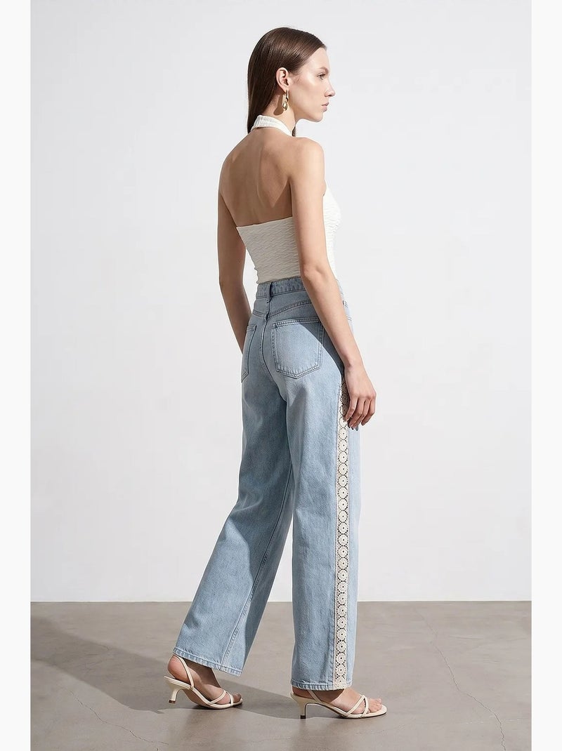 Jeans retos bordados de cintura alta dilvin Azul claro - Kiabi