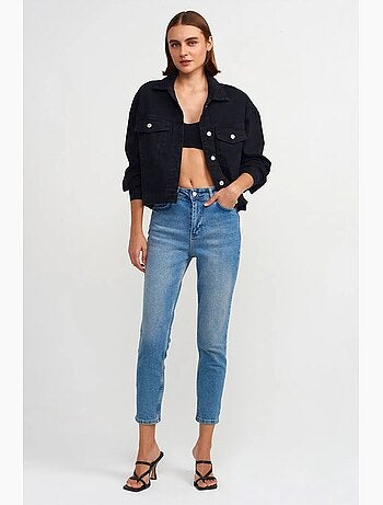 Jeans slim straight de cintura subida para mulher dilvin