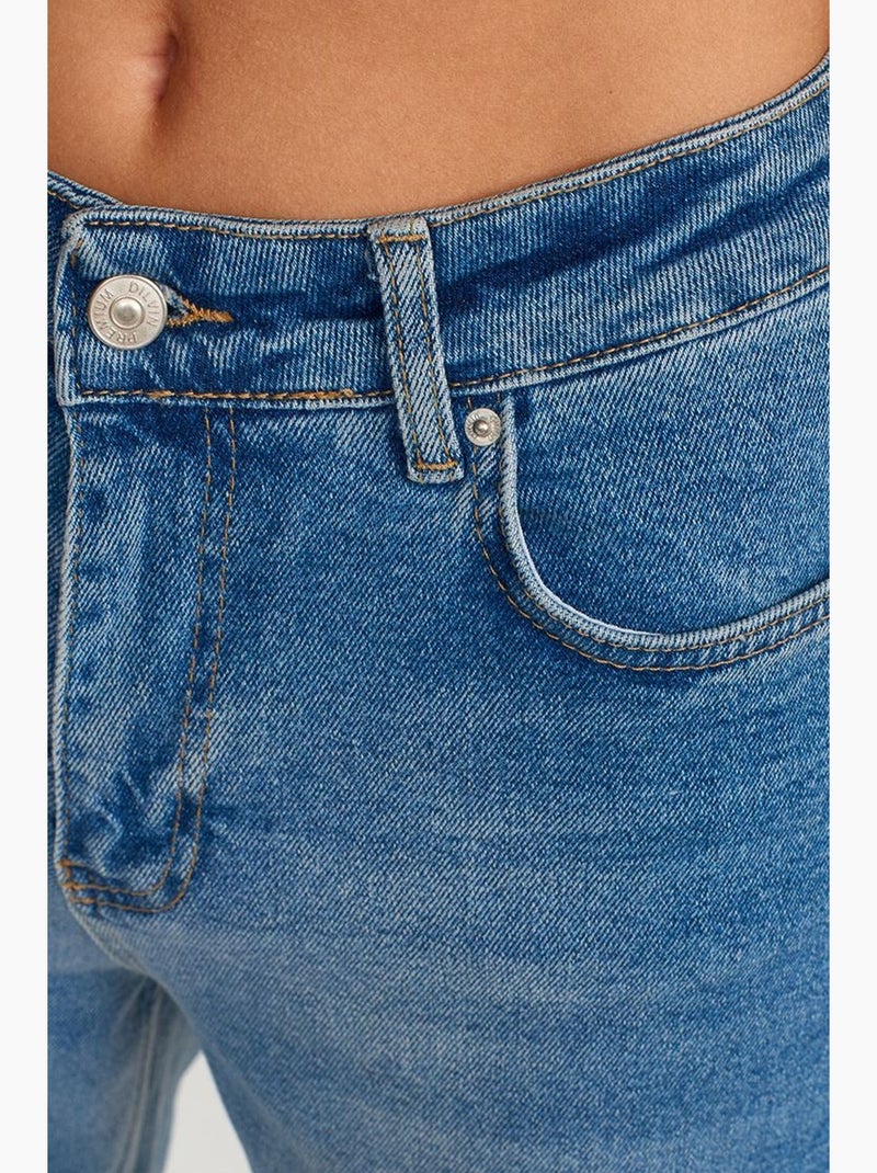 Jeans slim straight de cintura subida para mulher dilvin Azul-safira - Kiabi