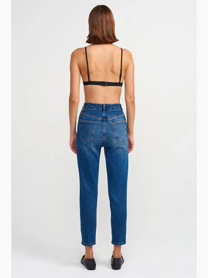 Jeans slim straight de cintura subida para mulher dilvin Índigo - Kiabi