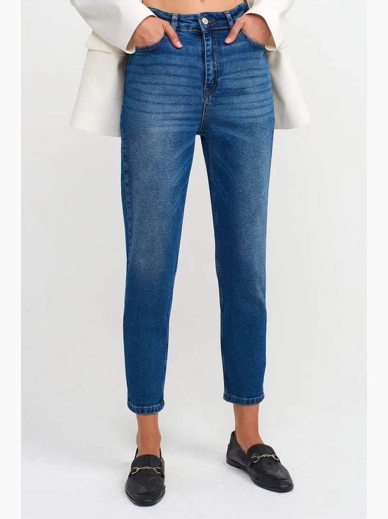 Jeans slim straight de cintura subida para mulher dilvin Índigo - Kiabi