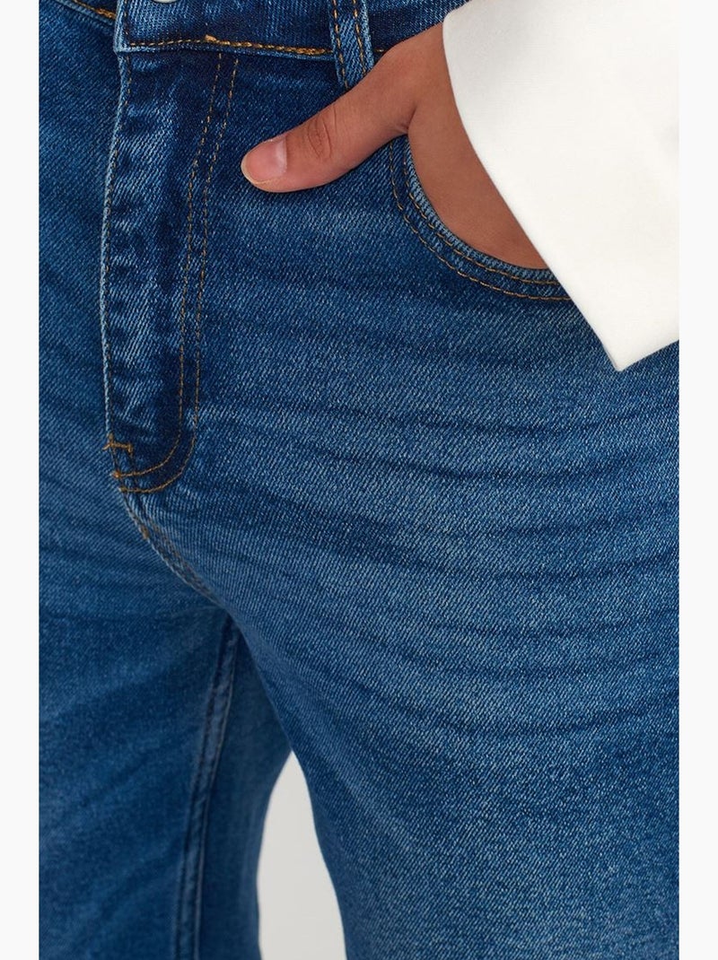 Jeans slim straight de cintura subida para mulher dilvin Índigo - Kiabi