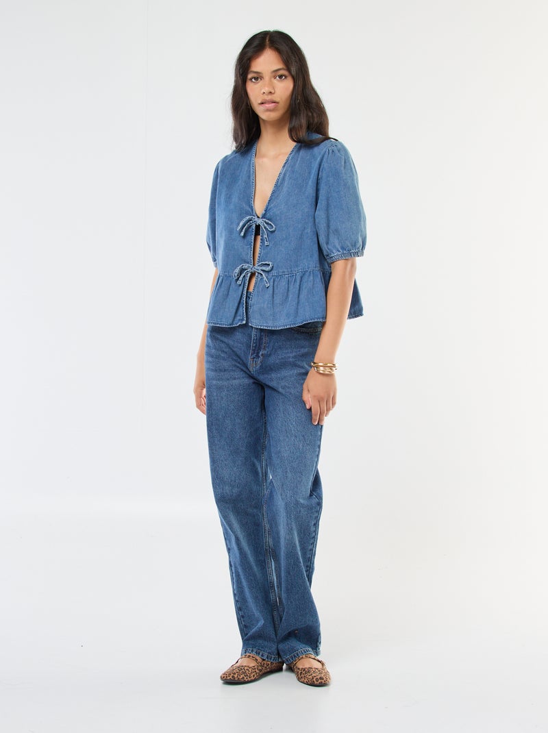 Jeans Straight de Cintura Subida Azul - Kiabi