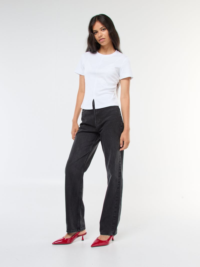 Jeans Straight de Cintura Subida Cinza - Kiabi
