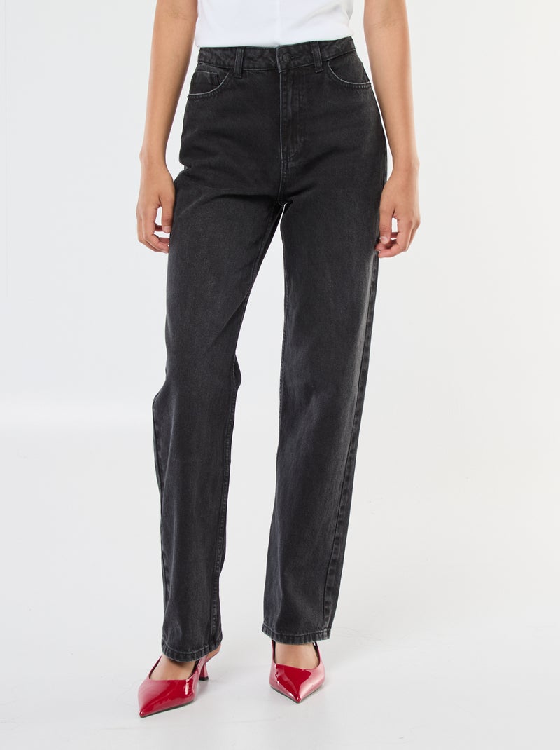 Jeans Straight de Cintura Subida Cinza - Kiabi