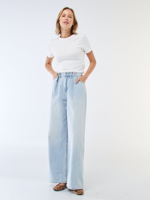 Jeans wide leg cintura subida - Kiabi