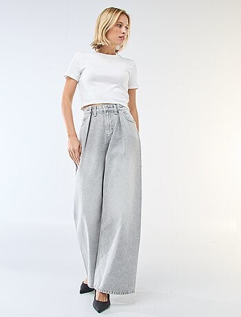 Jeans wide leg cintura subida