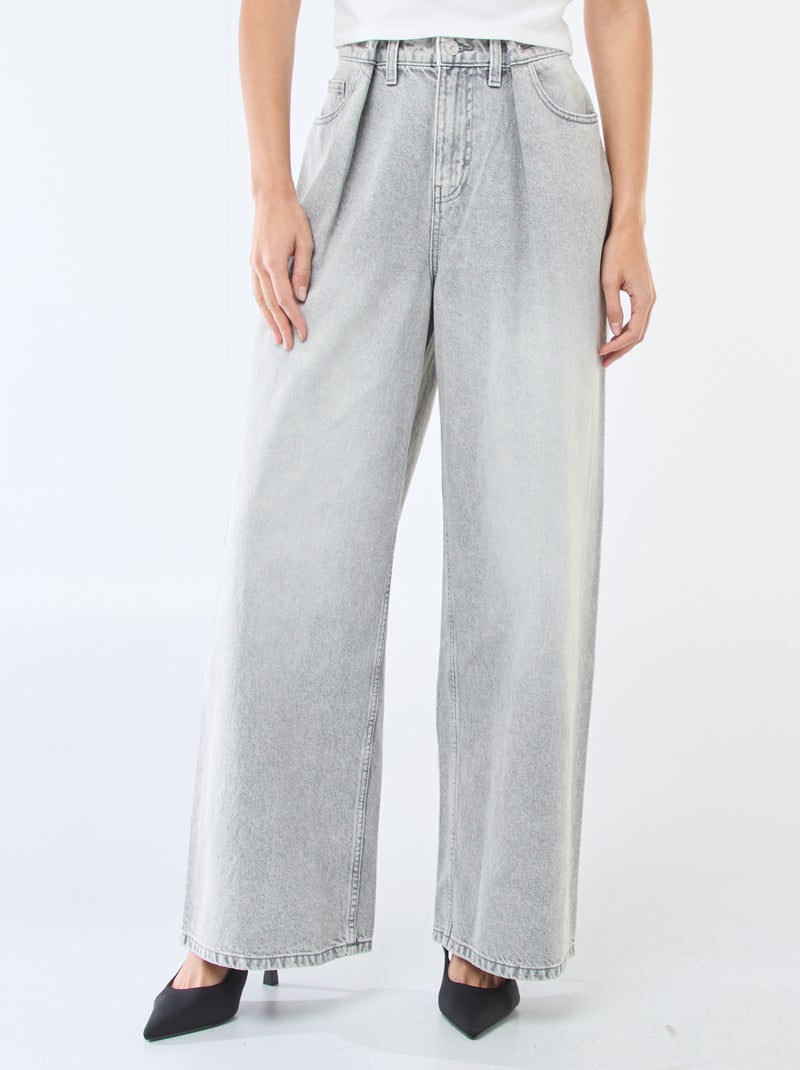 Jeans wide leg cintura subida Cinza - Kiabi