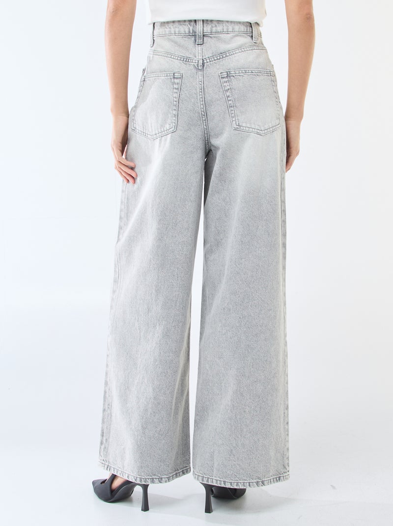 Jeans wide leg cintura subida Cinza - Kiabi