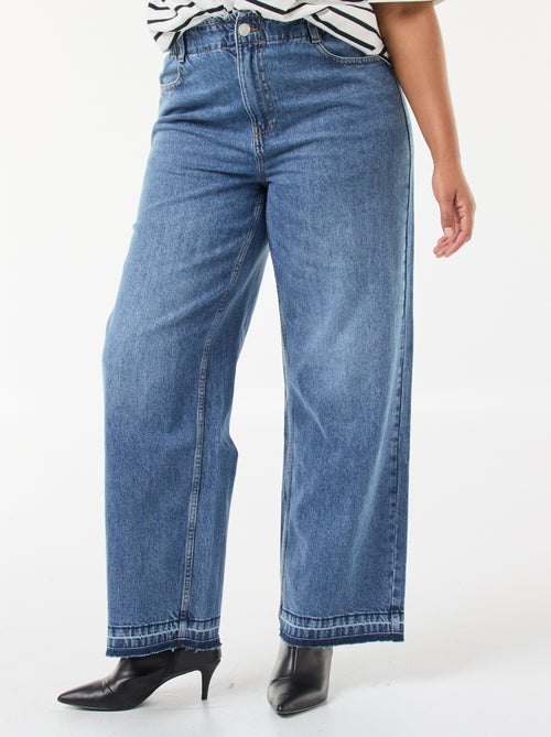 Jeans wide leg com bainha desfiada - Kiabi