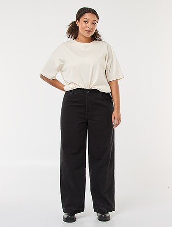 Jeans wide leg com bainha desfiada