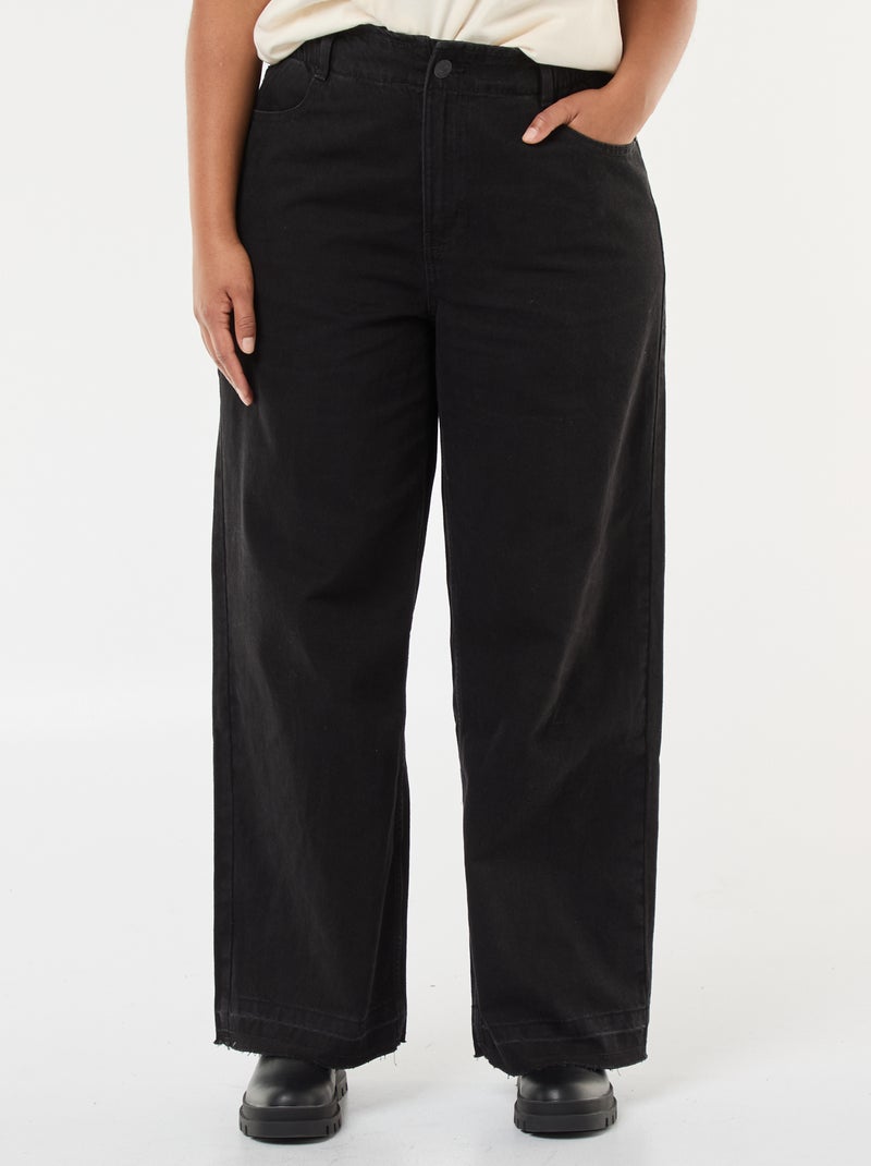 Jeans wide leg com bainha desfiada Preto - Kiabi
