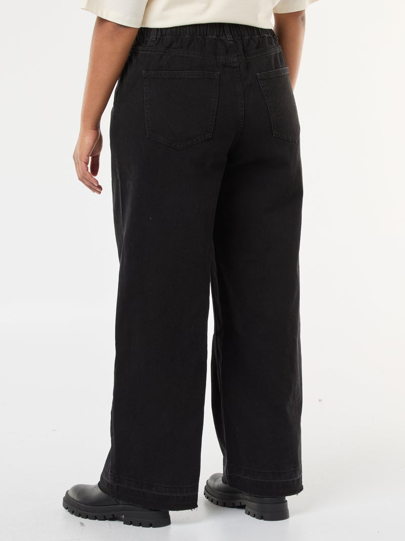 Jeans wide leg com bainha desfiada Preto - Kiabi