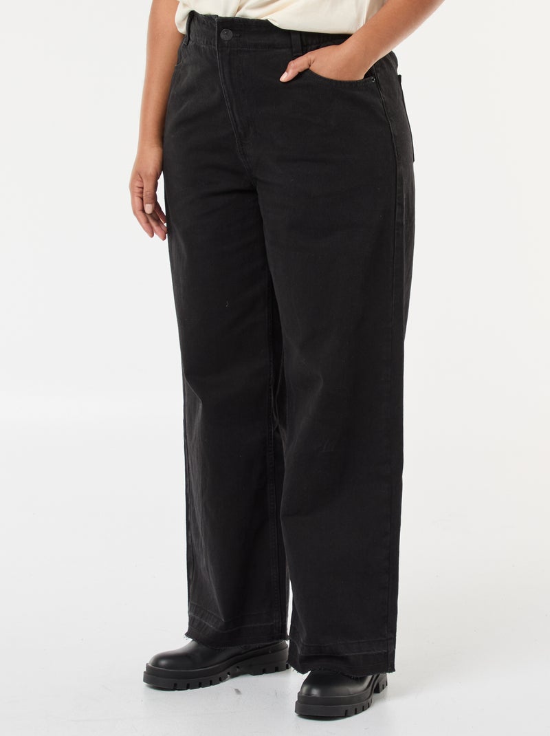 Jeans wide leg com bainha desfiada Preto - Kiabi