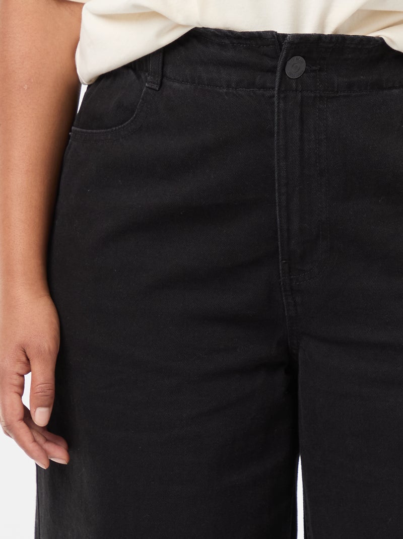 Jeans wide leg com bainha desfiada Preto - Kiabi