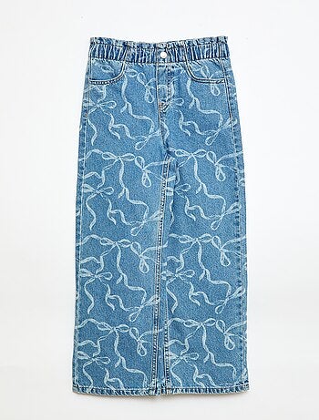Jeans wide leg com estampado fantasia