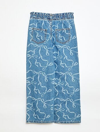 Jeans wide leg com estampado fantasia