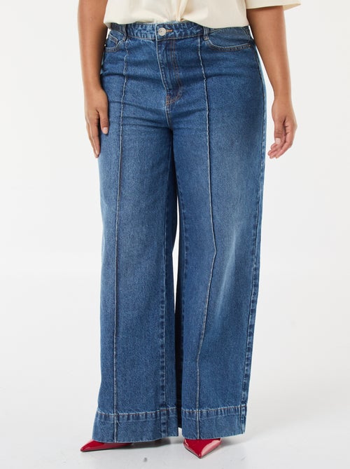 Jeans wide leg de cintura alta com pregas frontais - Kiabi